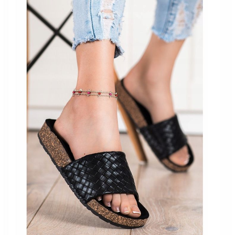 SHELOVET Trendiga flätade tofflor svart 2