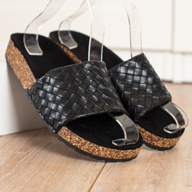 SHELOVET Trendiga flätade tofflor svart 1