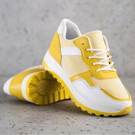 Bestelle Sneakers med glitterplattform vit gul 1