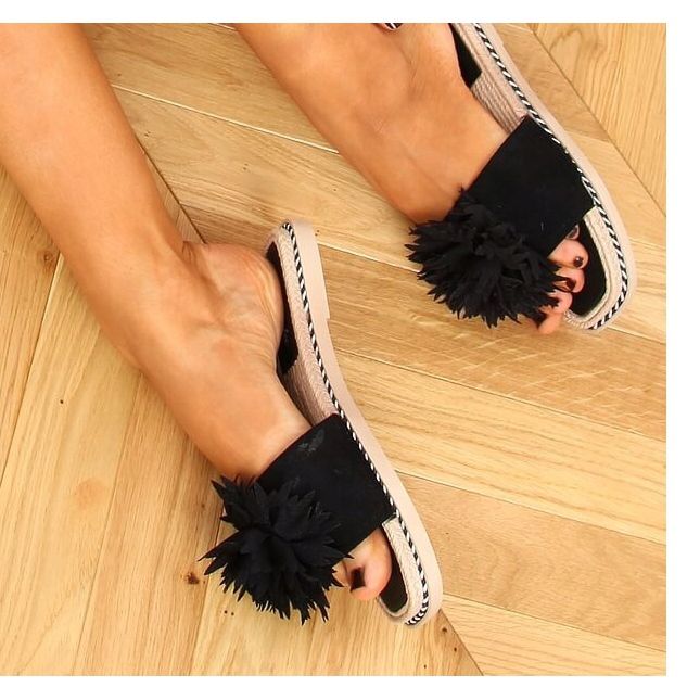 Svarta flip-flops med blommor 35-218 svart 2