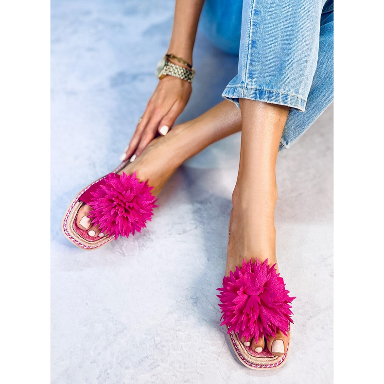 Tofflor med fuchsia blommor 35-218 Plommonröd rosa 2