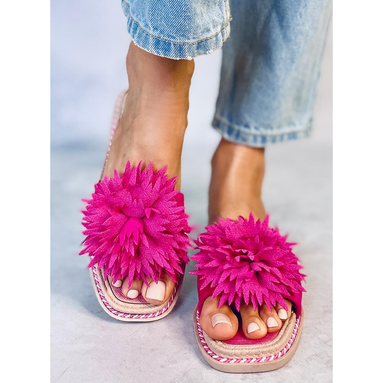 Tofflor med fuchsia blommor 35-218 Plommonröd rosa 1