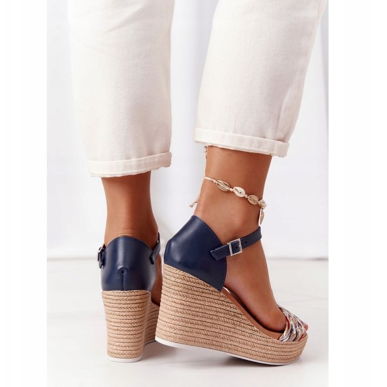 Läder Wedge Sandaler Maciejka L4869-17 Marinblå 1