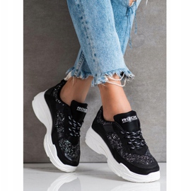 SHELOVET Svarta sneakers med glitter 2
