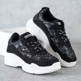 SHELOVET Svarta sneakers med glitter 1