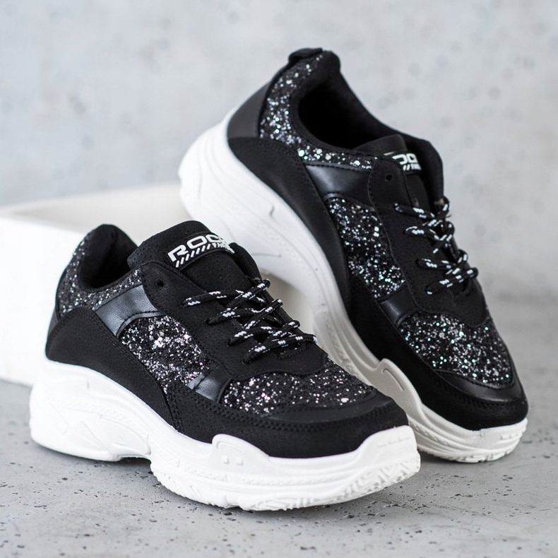 SHELOVET Svarta sneakers med glitter 1