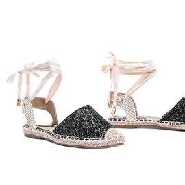 Svart Cassandra bunden brokad espadrilles beige 1