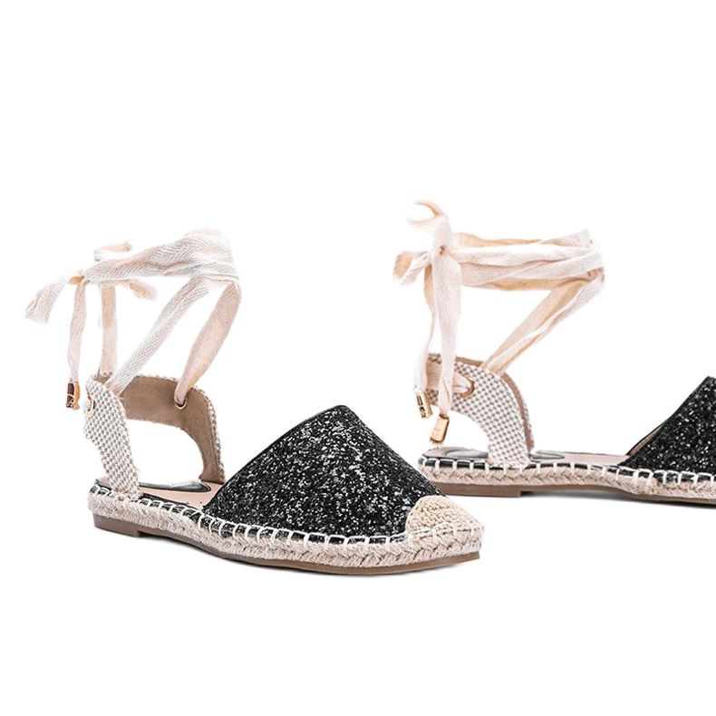 Svart Cassandra bunden brokad espadrilles beige 1
