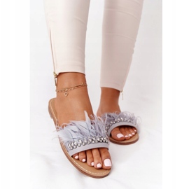 Tofflor med fjädrar Lu Boo Grå 1