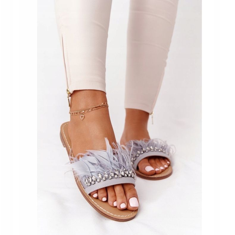 Tofflor med fjädrar Lu Boo Grå 1