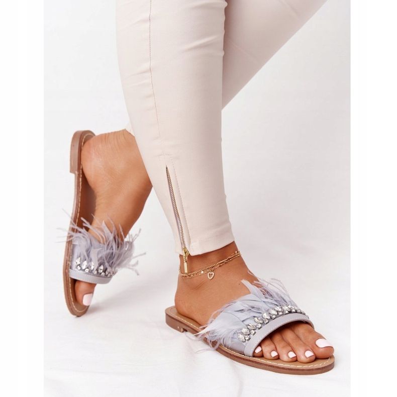 Tofflor med fjädrar Lu Boo Grå 2