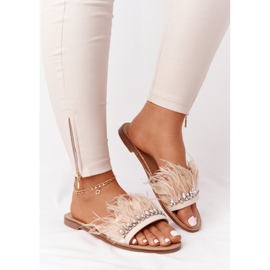 Tofflor med fjädrar Lu Boo Beige 2