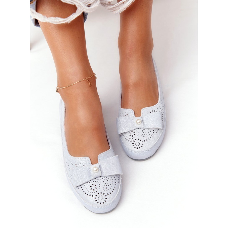 Rio Flore läder miljövänliga blå ballerinor silver- 3