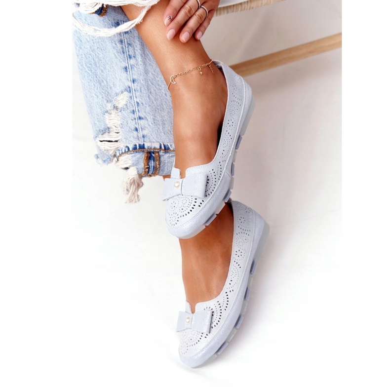 Rio Flore läder miljövänliga blå ballerinor silver- 2