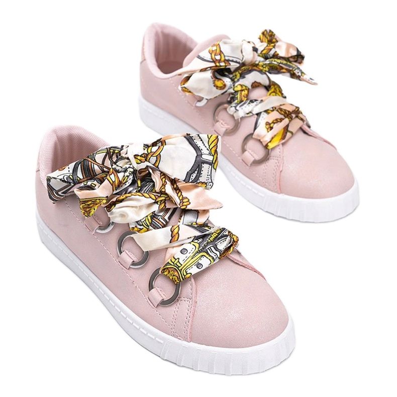 Rosa sneakers med satin Kisionis -bindning 1