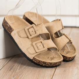 SHELOVET Bekväma tofflor med spännen beige 2