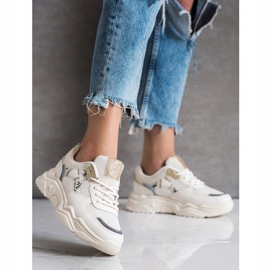 SHELOVET Beige sneakers med glitter 1