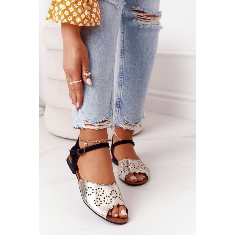 Läder Maciejka 05199-25 Sandaler i svart och guld gyllene 2