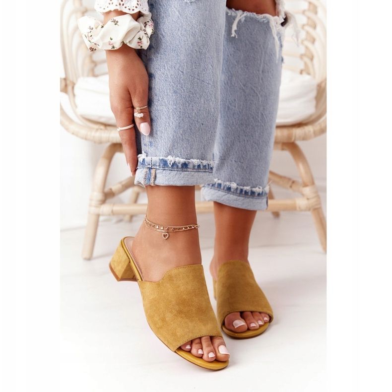 Mocka tofflor på häl Sergio Leone KL313 gul 2