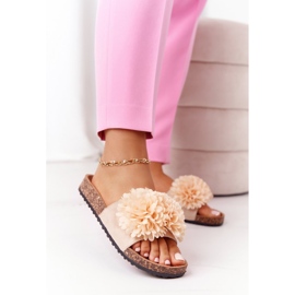 Beige Flowerbomb Tofflor På Kork Sula 2