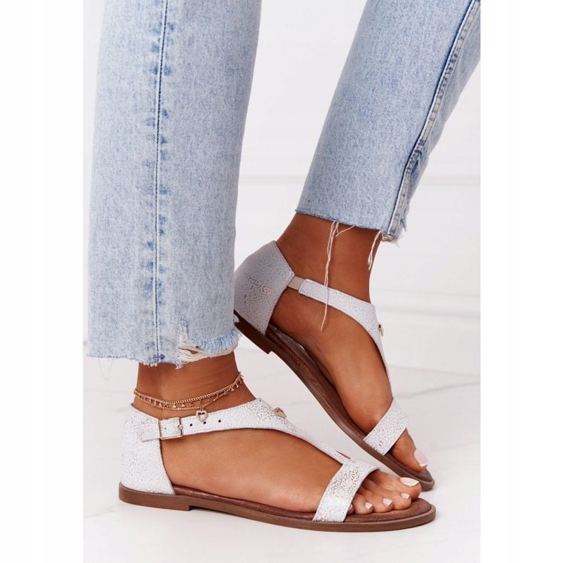 Lädersandaler för kvinnor Nicole 2648 White Metallic vit mångfärgad 2