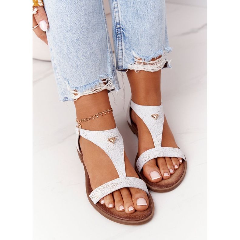 Lädersandaler för kvinnor Nicole 2648 White Metallic vit mångfärgad 1