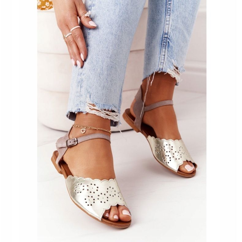 Lädersandaler Maciejka 05199-04 Beige och guld gyllene 2