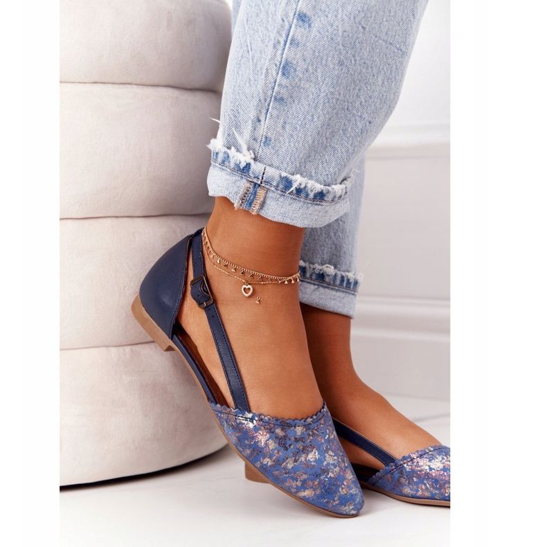 Maciejka 4972A-17 marinblå läderballerinor 2