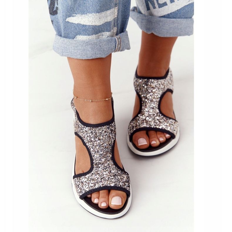 S.Barski Silver slip-on sandaler med Zoey Brocade svart 1