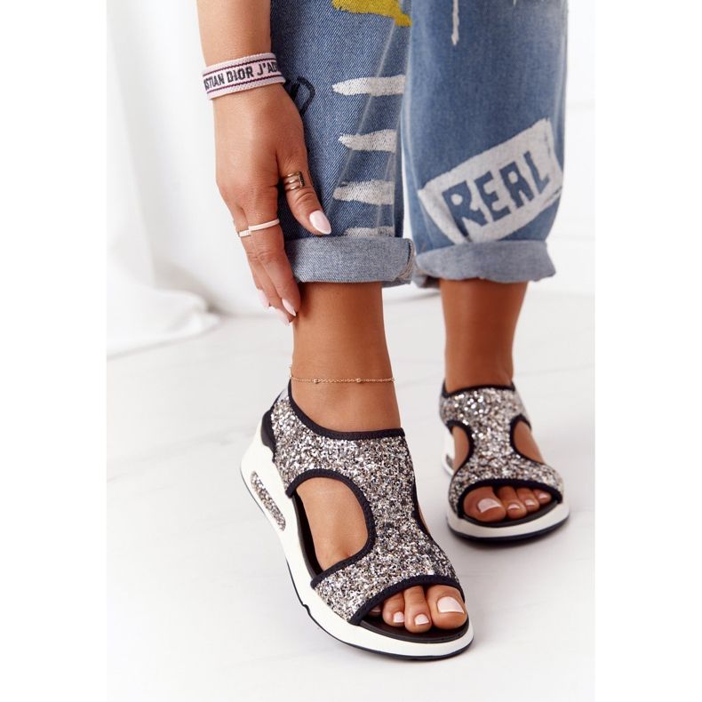 S.Barski Silver slip-on sandaler med Zoey Brocade svart 2