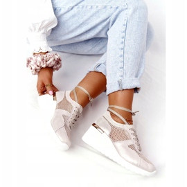 Leather Wedge Sneakers With Mesh S.Barski Golden beige gyllene 5