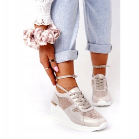 Leather Wedge Sneakers With Mesh S.Barski Golden beige gyllene 2