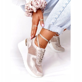 Leather Wedge Sneakers With Mesh S.Barski Golden beige gyllene 1