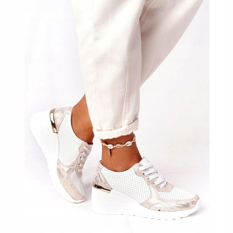 Leather Wedge Sneakers S.Barski 82105 Vit-Guld beige gyllene 3