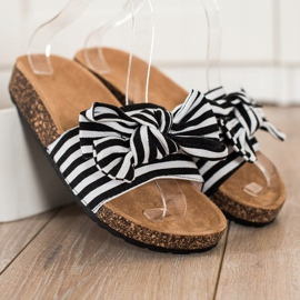 SHELOVET Trendiga randiga tofflor vit svart 2