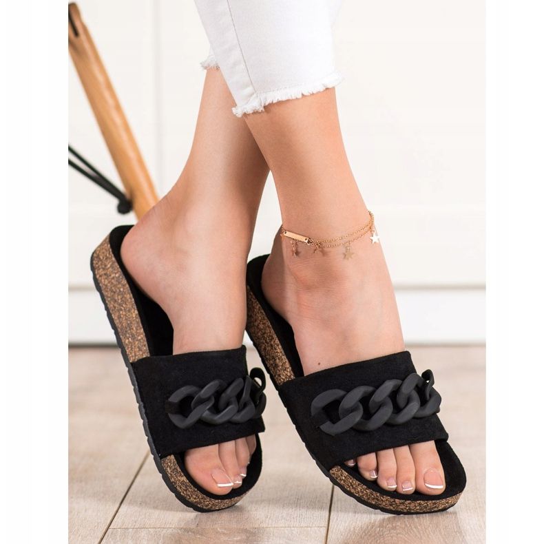 SHELOVET Trendiga tofflor med prydnad svart 1