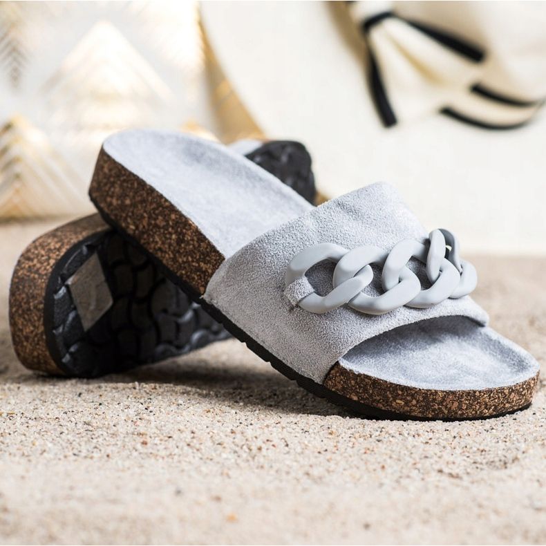 SHELOVET Trendiga tofflor med prydnad grå 1