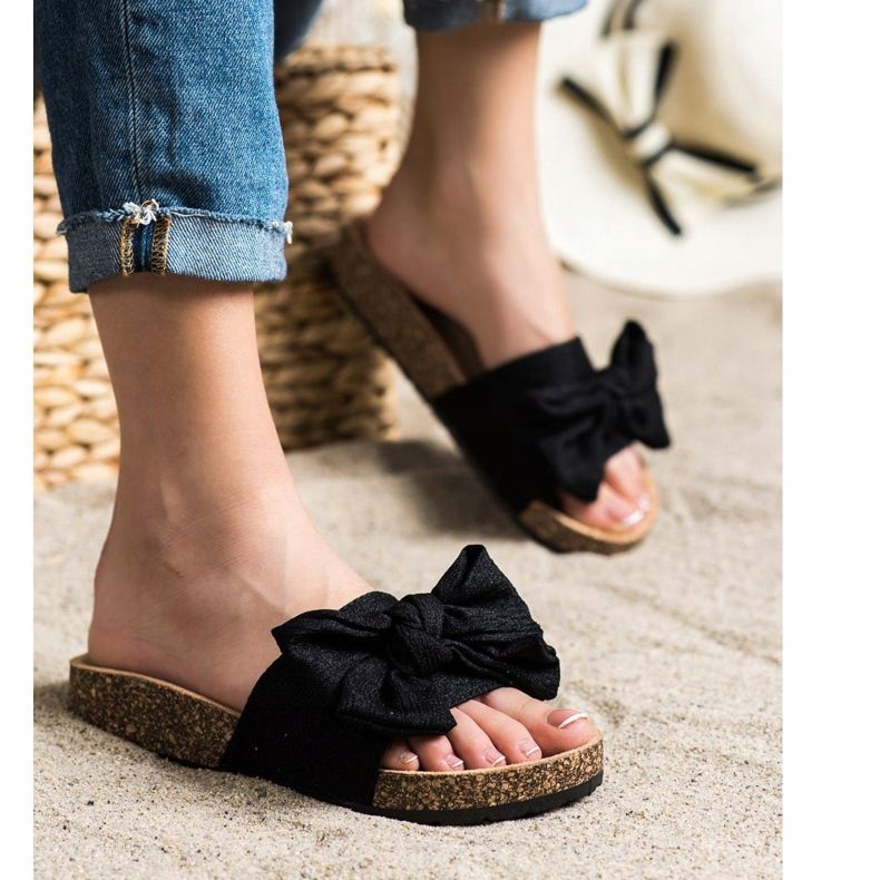 SHELOVET Tofflor Med En Rosett svart 1