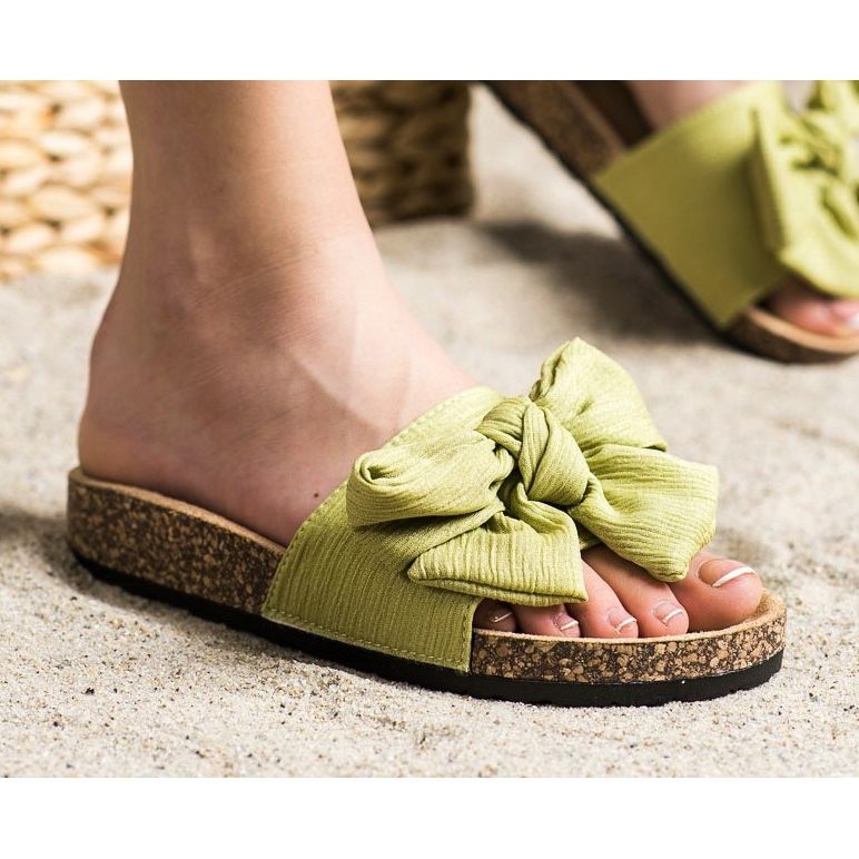 SHELOVET Tofflor med rosett grön 2