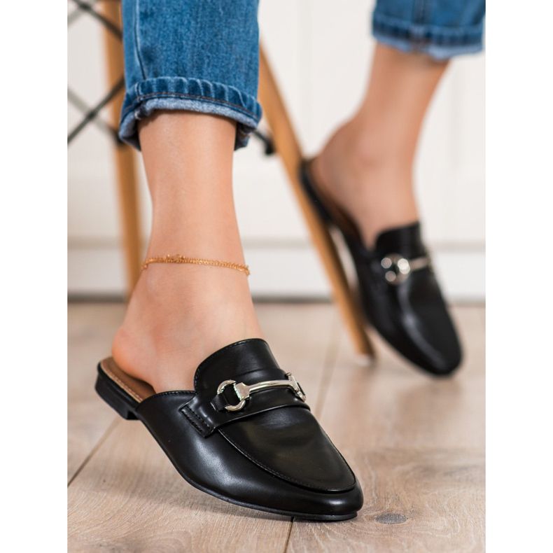 SHELOVET Eleganta tofflor med prydnad svart 2