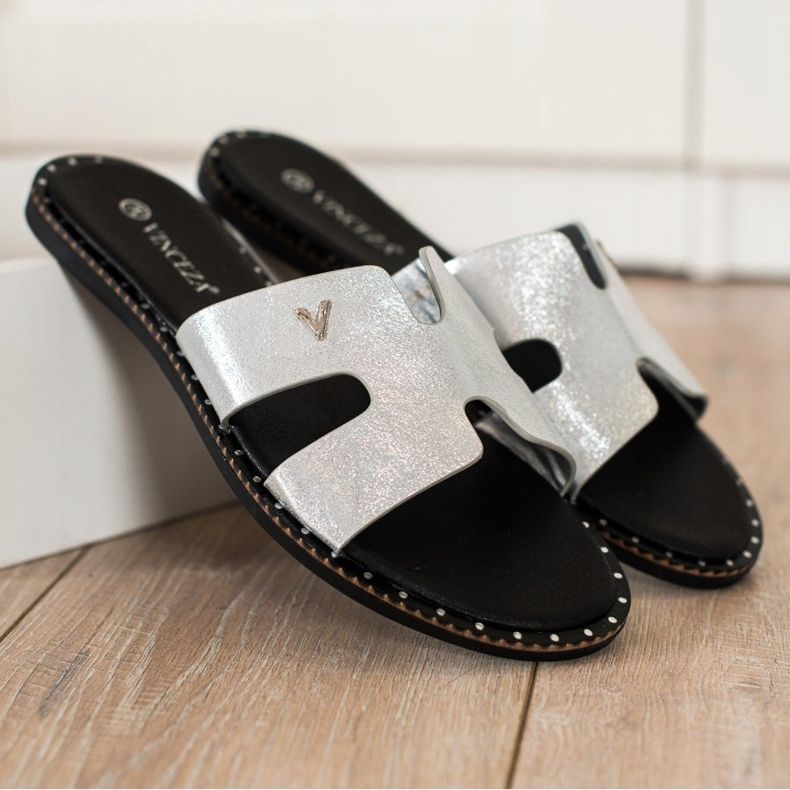 Skimrande VINCEZA tofflor silver- 1