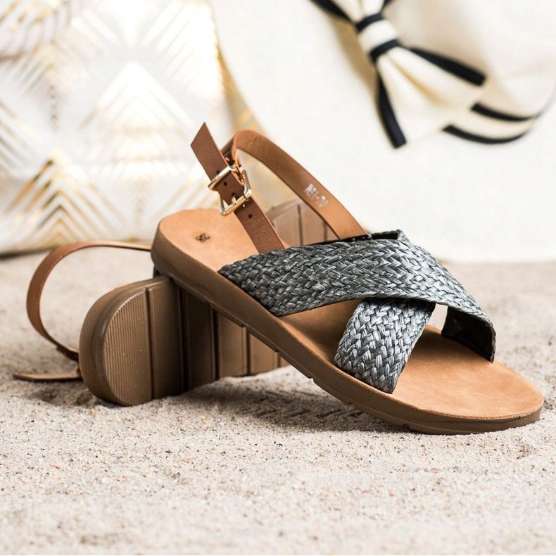 SHELOVET Bekväma flätade sandaler svart 1
