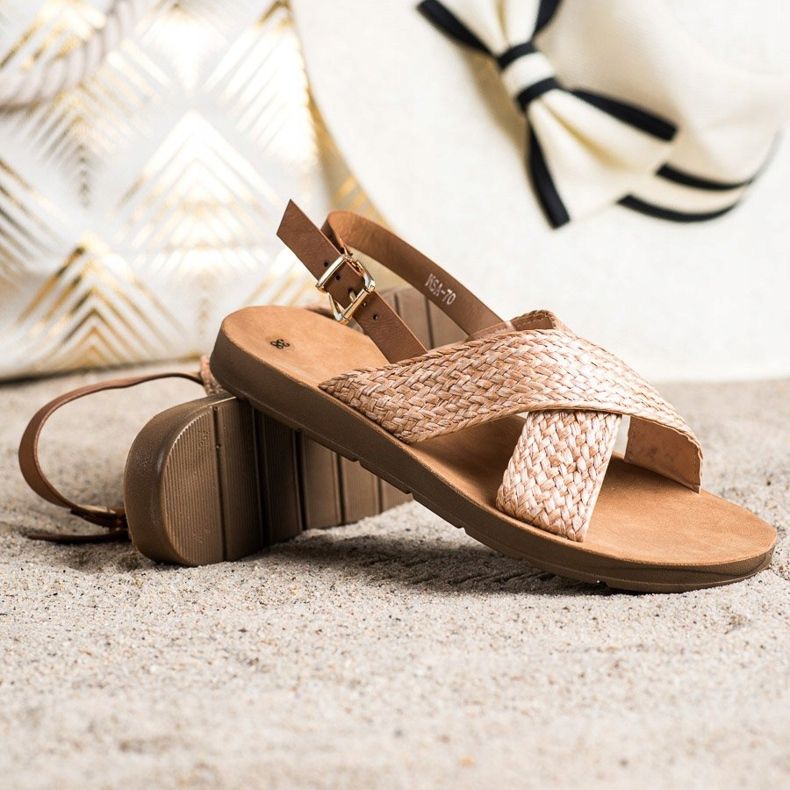 SHELOVET Bekväma flätade sandaler brun orange 1