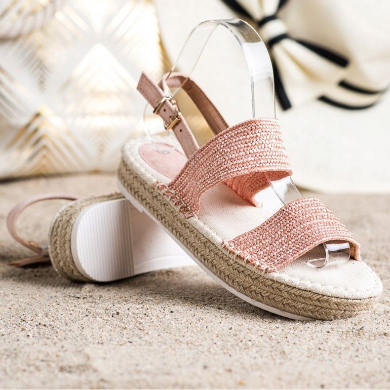 SHELOVET Flätade sandaler på plattformen rosa 1