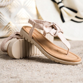SHELOVET Flip-flops sandaler med rosett beige 1