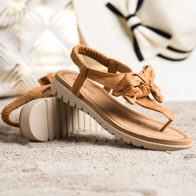 SHELOVET Flip-flops sandaler med rosett brun 1