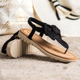 SHELOVET Flip-flops sandaler med rosett svart 1