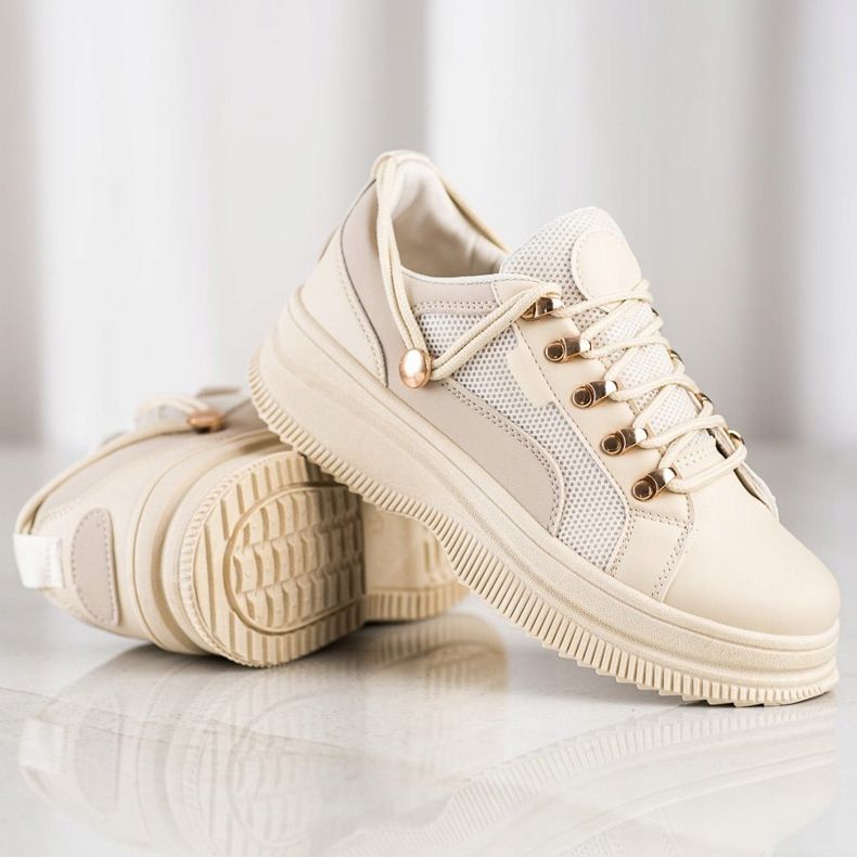 SHELOVET Beige sneakers på plattformen 1