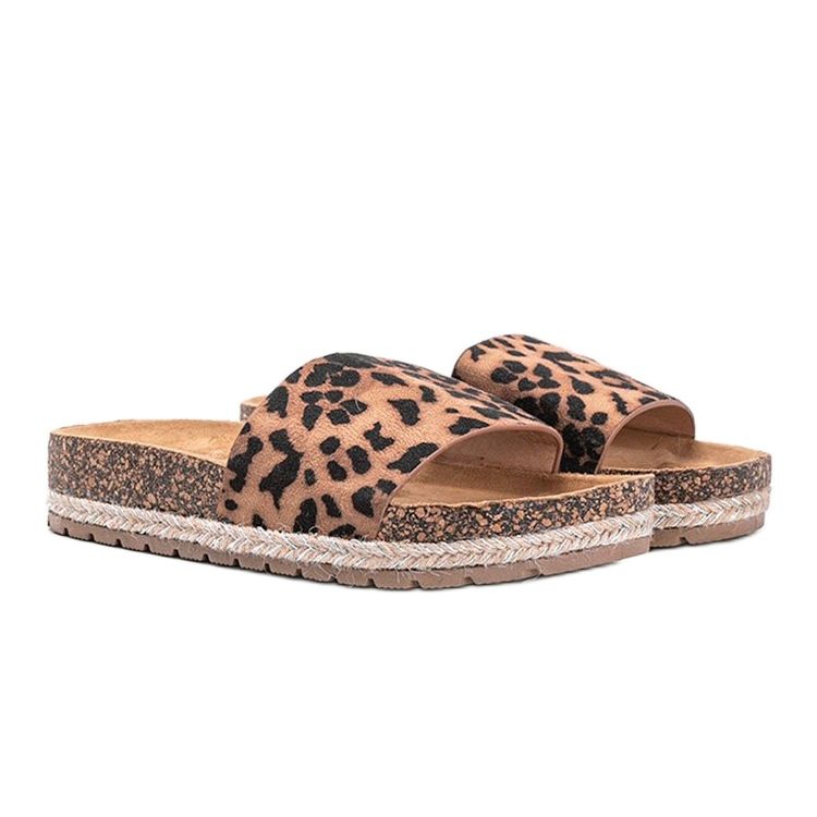 Cashybruna tofflor med leopardmönster beige 1