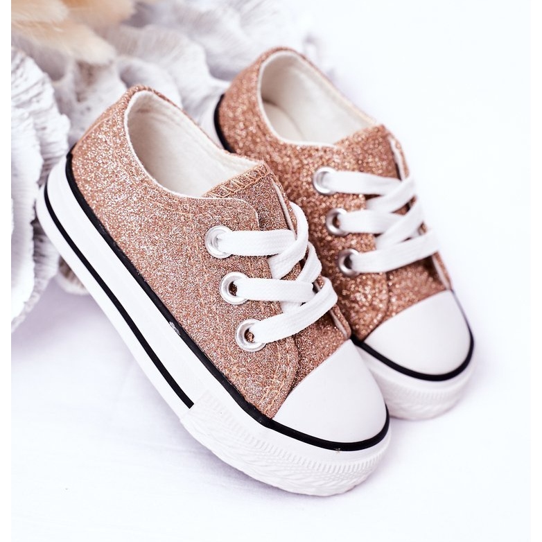 Barns rosa guld Glitter Sneakers Bling-Bling gyllene 1